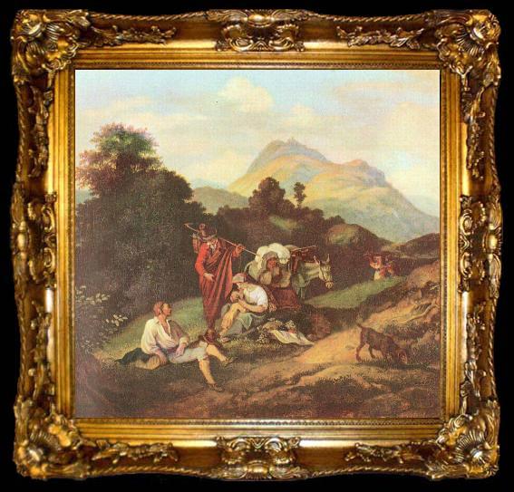 framed  Adrian Ludwig Richter Italienische Landschaft mit ruhenden Wandersleuten, ta009-2